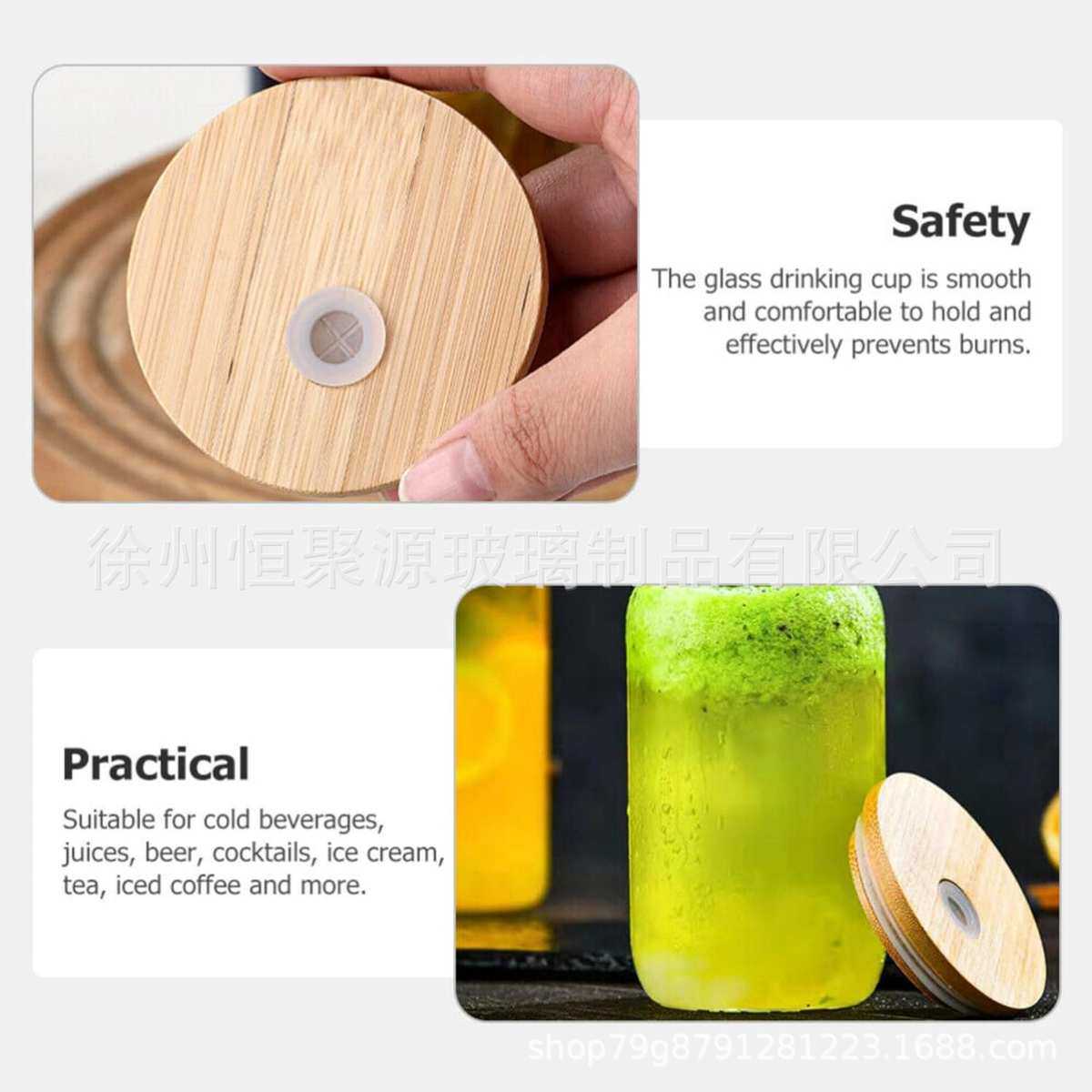 工厂定制外贸吸管可乐杯简约耐高温咖啡饮料透明竹盖高硼硅玻璃杯