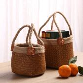 北欧海草纯手工编织手提花篮干燥花盆杂物收纳篮家居摆饰竹编插花