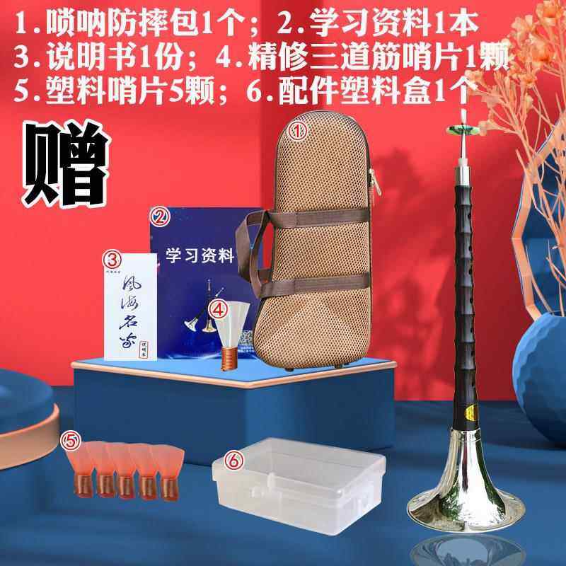 正品唢呐乐全套专业演奏黑檀乌木大中小号实器木C调配调d乐器包成
