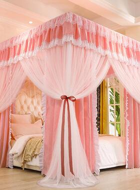 双层蚊帐床帘一体式家用欧式带支架1.8m帐莎1.5米2公主风遮光床幔