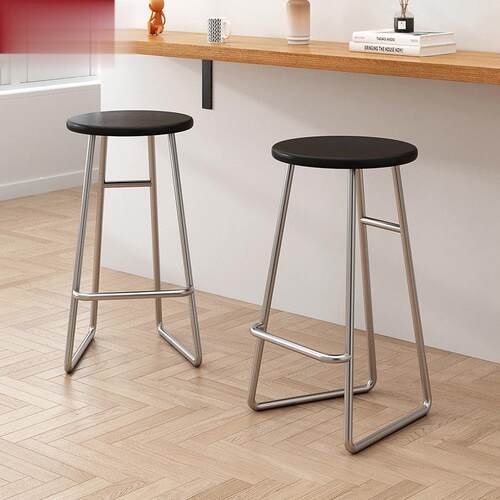 北欧家用设计师吧台椅高脚咖啡厅吧凳实木坐面酒吧椅铁艺岛台圆凳