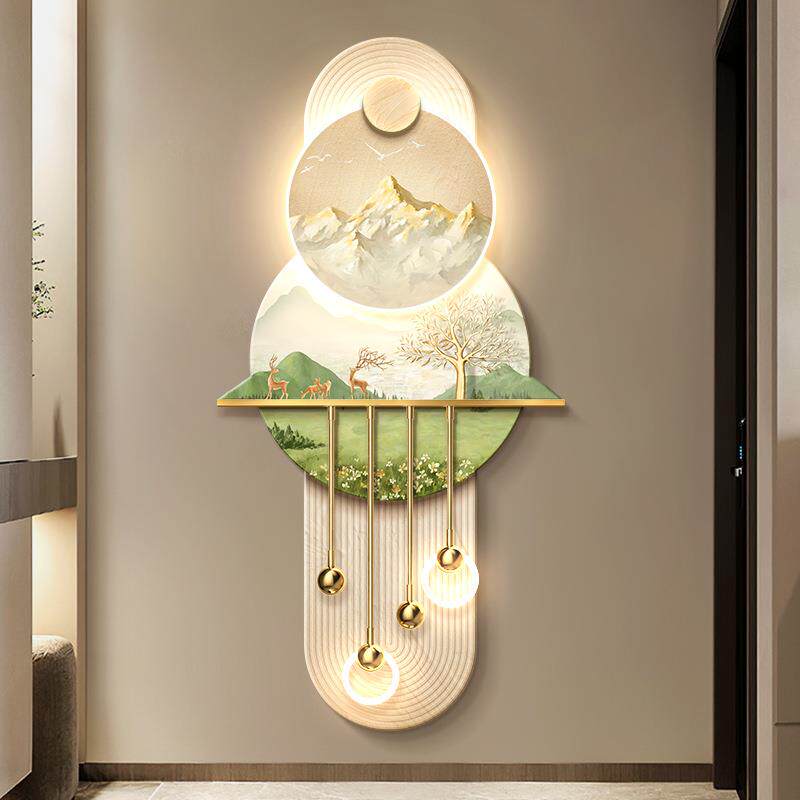 日照金山入户门玄关装饰画奶油风山水风景挂画走廊过道壁灯画灯具