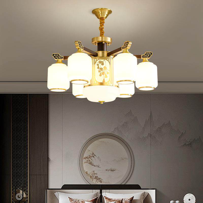 新中式全铜吊灯中国风实木客厅灯古典荷花别墅餐厅卧室多层大吊灯