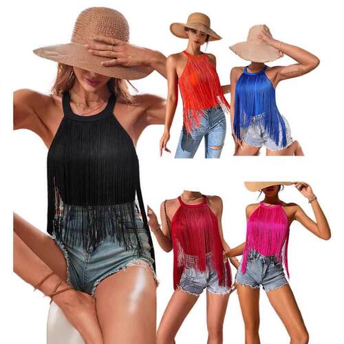 Women's sleeveless halter top, women's fringe beach