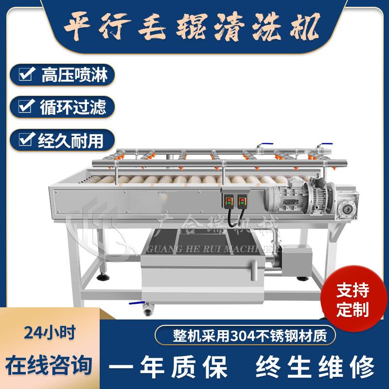 商用脐橙柑橘平行毛辊清洗机生蚝海蛎子去泥清洗设备自动洗果机