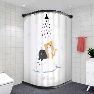 卫生间浴帘杆免打孔伸缩杆浴室弧形U型L型挡水条磁性浴帘套装隔断