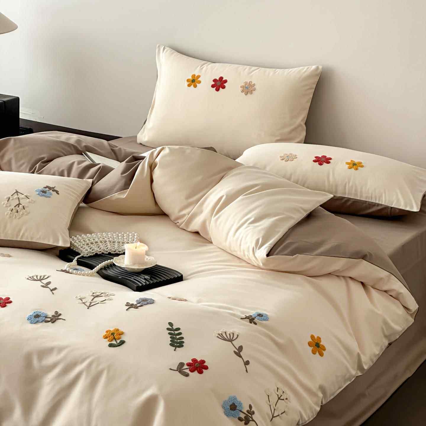 秋冬100支陶瓷磨毛四件套毛巾绣床上用品绣花田园风小清新床单1.8