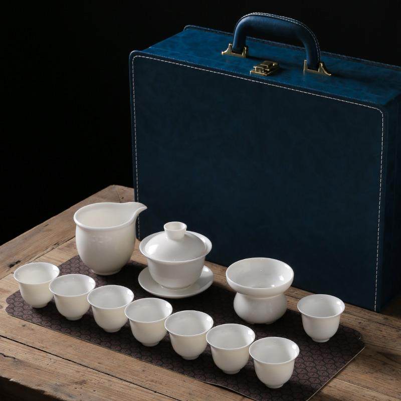正品德化羊脂白瓷陶茶具玉套装中式整套功夫茶家用具纯白礼盒装瓷