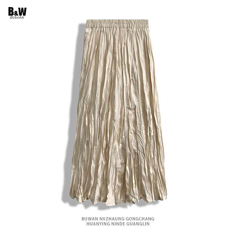 百褶裙半身裙 2027新款中长款皱皱裙高腰百搭韩版白色a字裙压皱定