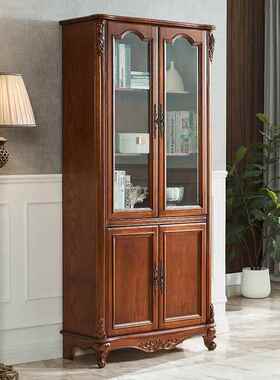 美式实收DM2202木书柜带玻璃门储物全柜纳柜欧式书房落地柜客角厅