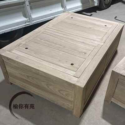 老榆木全榆木榻榻米箱体床翻盖抽屉床双人床落地式卯榫全榆带抽屉