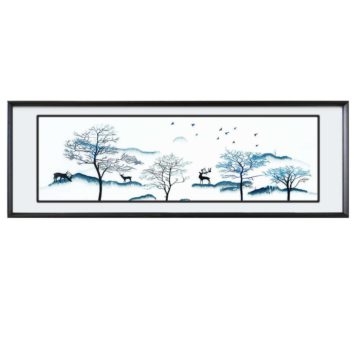 墙新画苏绣床头框宾馆酒店卧室中式中挂画框背景装饰画墙背景沙发