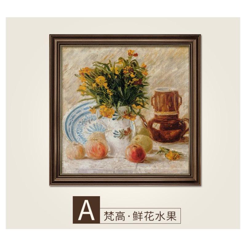 梵高美式餐厅装饰画莫奈餐桌挂画欧式入户玄关喷绘客厅画酒店装饰
