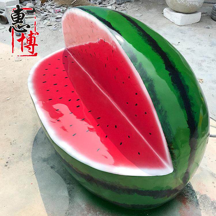 玻璃钢西瓜雕塑美陈座椅商场休闲椅街摆件水果雕塑城市大摆件