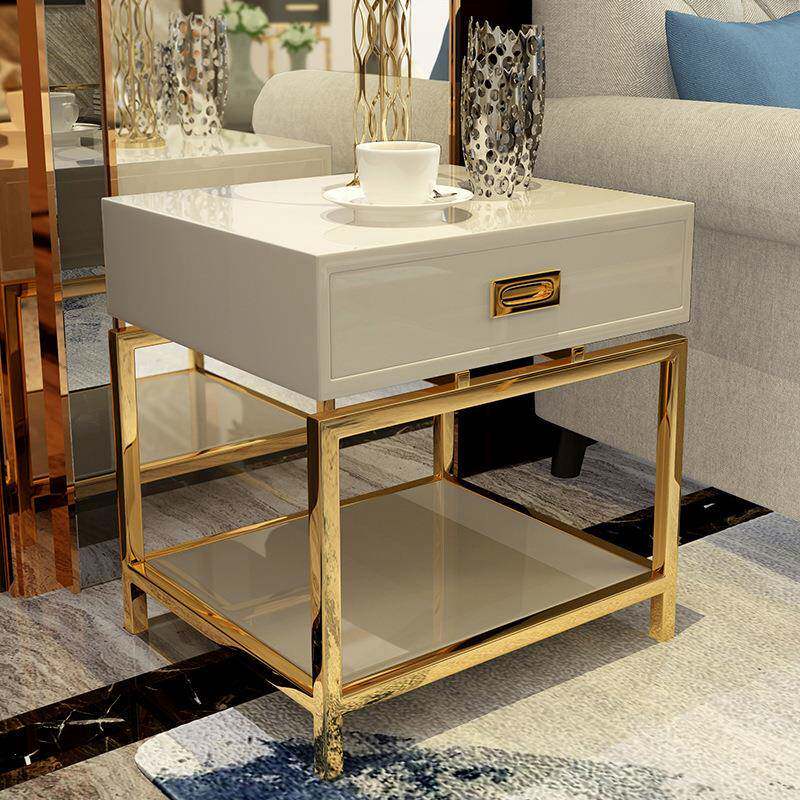 岩板边几港式沙发小方几不锈钢储物侧边柜后现代简约角柜角几