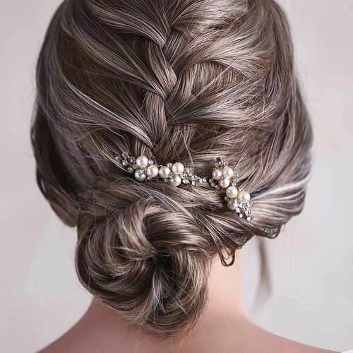 Silver Color Flower Hair Comb Clip Girls Handmade Alloy Pear
