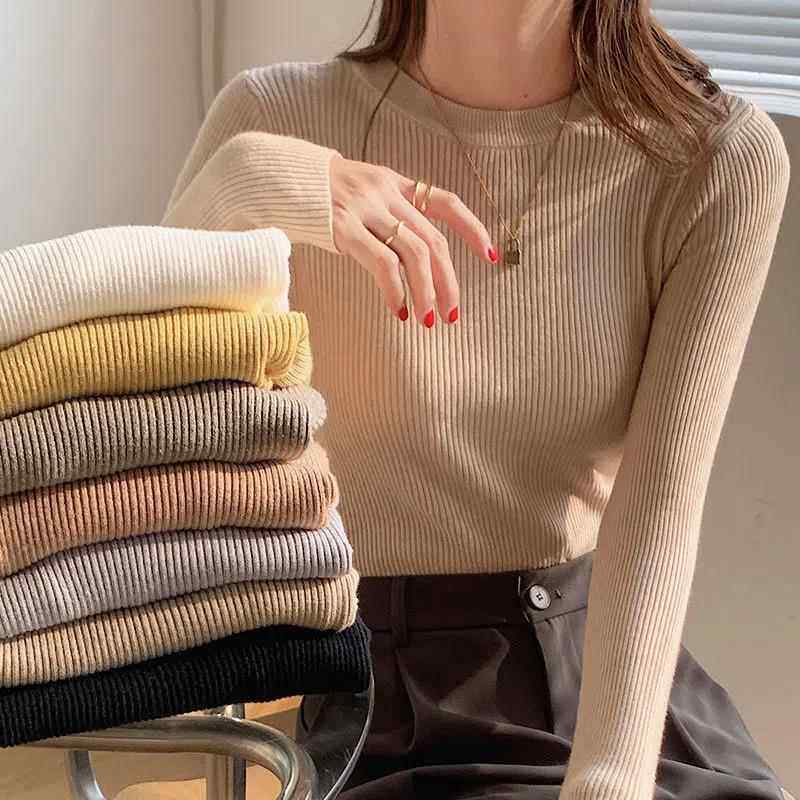 针织衫女新款年爆款打底衫春秋内搭薄款上衣圆领白色秋冬毛衣定制