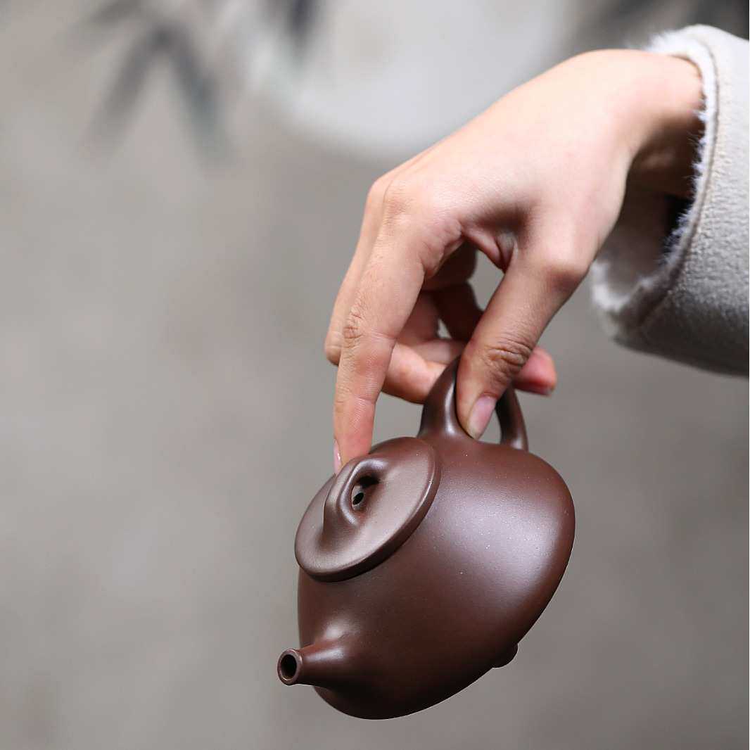 宜兴名家全手工紫砂壶心舟石瓢壶内壁章球孔茶壶厂家