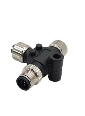 M12工业防水三通连接器 A B D S T编码T-型头带线公母头3-17P接头