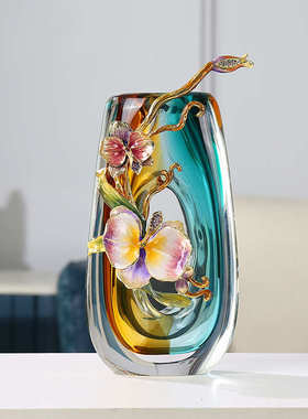 轻奢琉璃花瓶摆件珐琅彩客厅装饰品玄关电视柜家居高档花瓶批发