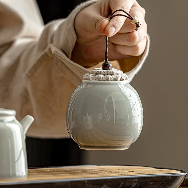 意草木冰灰釉密茶叶罐陶瓷小号茶创简叶存储罐家用约封SY-20220罐