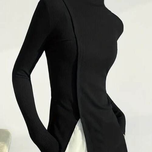 Women’s 2025 Autumn Fashion Thin Tight Solid Color Slit Hig