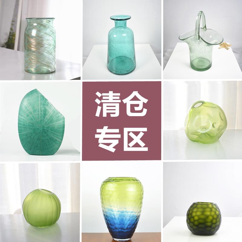 清仓特价外贸高档绿色手工玻璃花瓶琉璃摆件家居玄关欧式装饰摆设