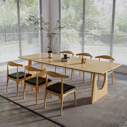 北欧实木办公桌简约自习室书桌公司职员会议桌原木风办公桌椅组合