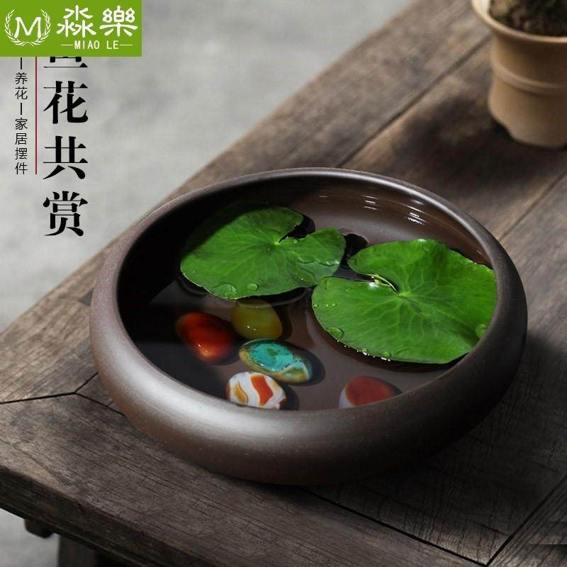陶瓷鱼缸造景桌面小型乌龟缸圆形睡莲盆缸黑色白色金鱼缸莲花盆缸