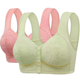 宽肩带内衣无钢圈 大码 文胸薄款 女士妈妈新款 前扣中老年印花背心式