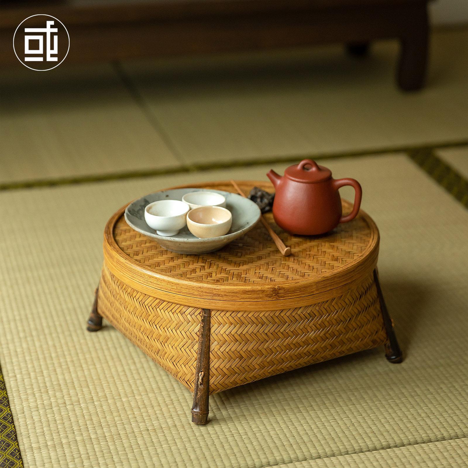 竹编茶具收纳盒茶托盘漆器多功能收纳篮可携式户外干泡茶台茶盘茶