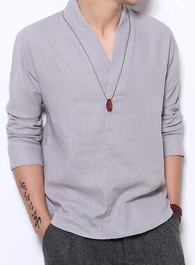 Men's long sleeved shirt linen men's Hanfu cotton linen