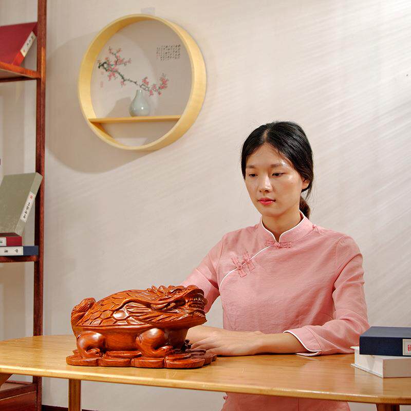 花梨木质雕刻龙龟摆件金钱龙龟工艺品家居客厅玄关电视柜装饰送礼