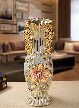 欧式陶瓷金色花瓶摆件客厅插花干花装饰酒柜工艺品婚庆礼品电视柜