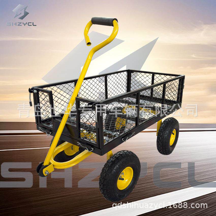 花园工具车四轮搬运牵引手柄网车露营农场运输车充气橡胶轮工具车