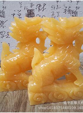 厂家zhi销黄玉手工雕刻米黄玉石貔貅玉麒麟工艺品玉摆件批发