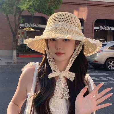 女式太阳帽2026正流行夏季新款蕾丝花边镂空透气防晒帽子遮阳帽出