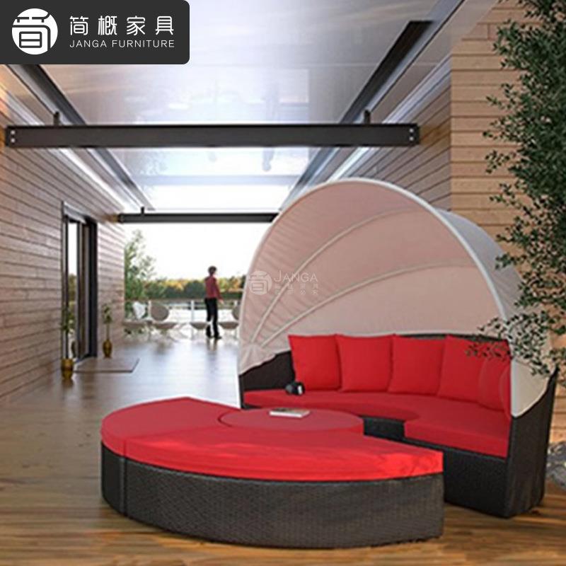 墅别庭院花园闲躺床户外露台藤编发沙躺椅别墅露天95泳池懒人休圆