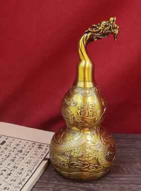 黄铜龙凤葫芦摆件家居装饰品龙凤开口葫芦客厅卧室玄关工艺品摆件