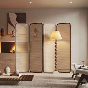 日式 藤编屏风隔断家用入户客厅折叠移动办公室门对门遮挡实木折屏