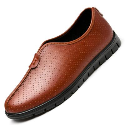 高档老布男士圆口休闲皮北鞋软底爸爸鞋鞋春夏季真皮透气老头鞋子