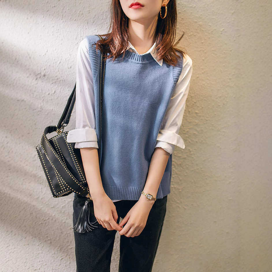 春秋针织马甲女毛背心外穿毛衣外搭短款套头圆领保暖针织坎肩叠穿