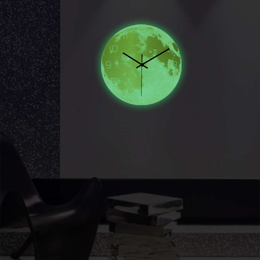 夜光材质力卧室月球亚克书房打印星球挂钟时钟装饰cc110客厅uv