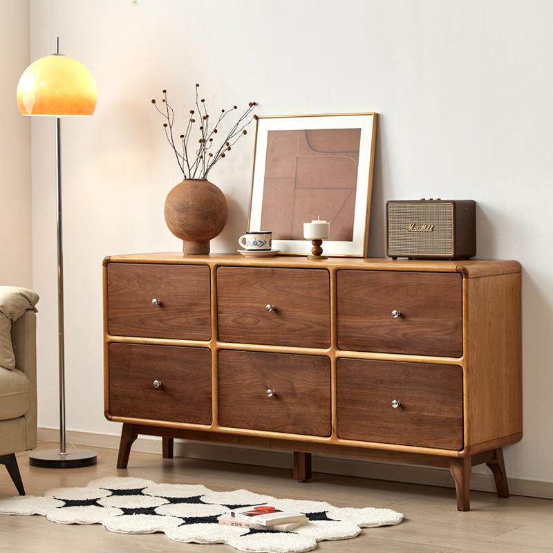 北欧实木樱桃木六斗柜覆古简约黑胡桃木卧室床尾柜靠墙客厅收纳柜