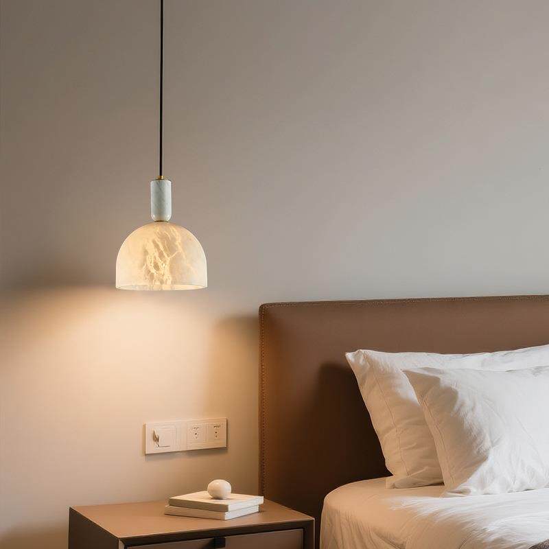 现代新中式创意简约轻奢卧室床头吧台吊灯西班牙云石长线单头灯具