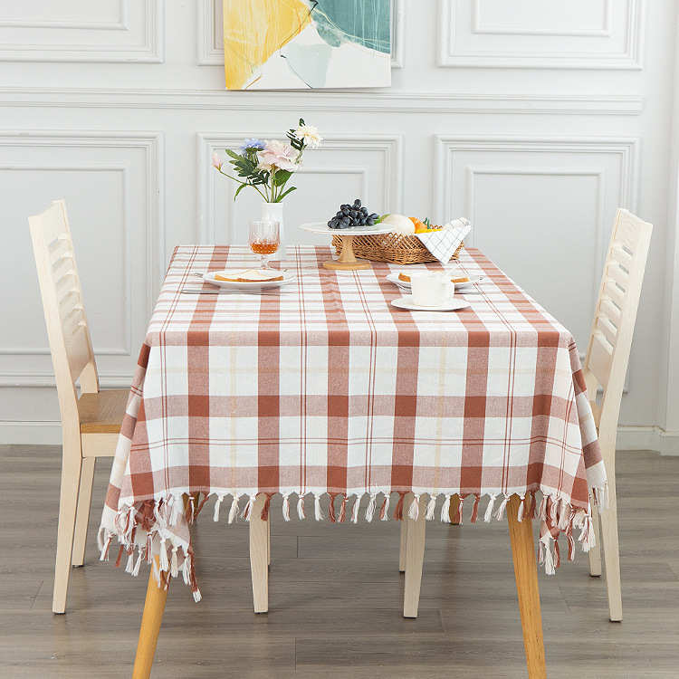 my混纺格子简约长方形台布盖布几斗橱色织现代餐桌餐厅茶桌布