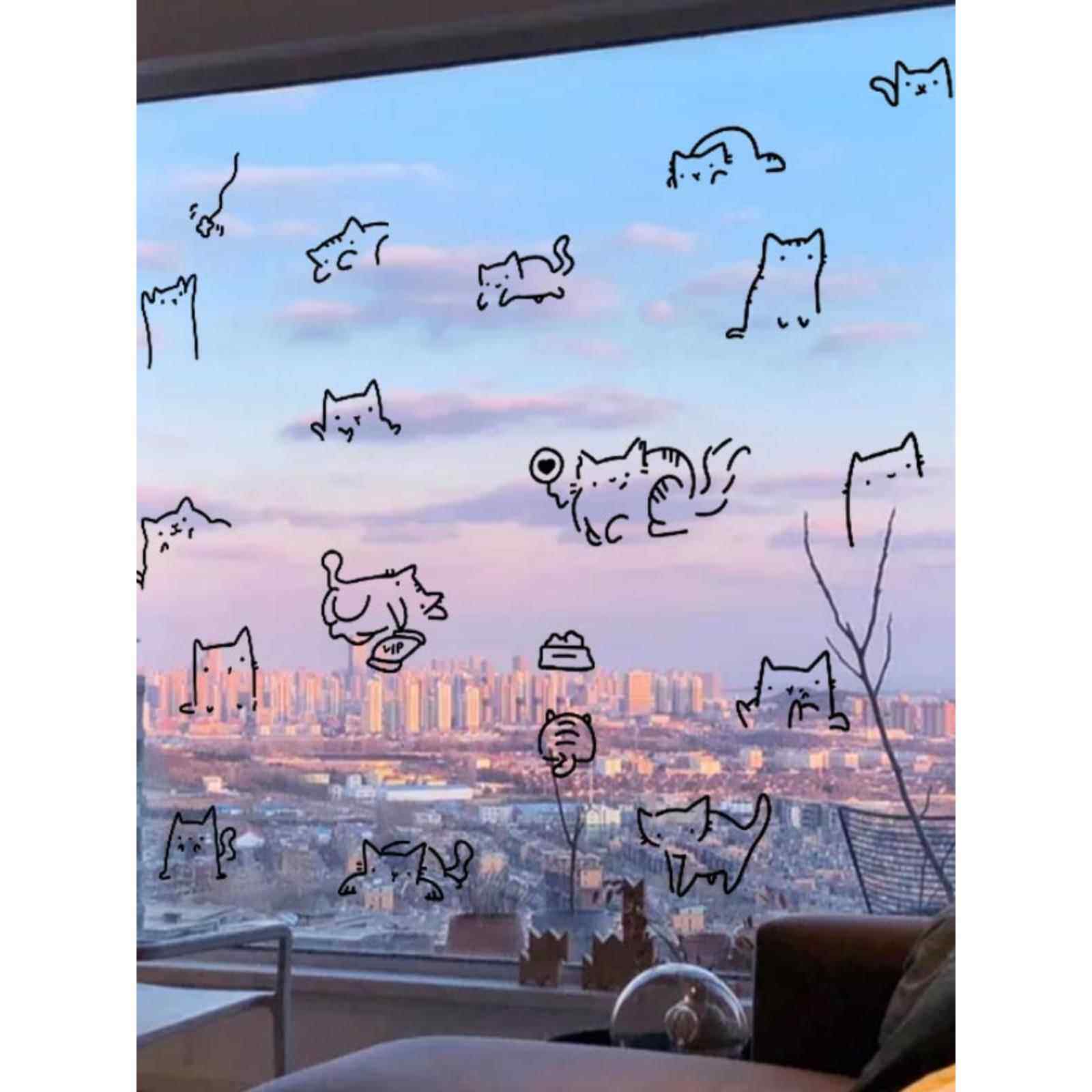 一大群喵 可爱图案猫咪创意宠物店猫咖沙发卧室背景装饰墙上贴纸