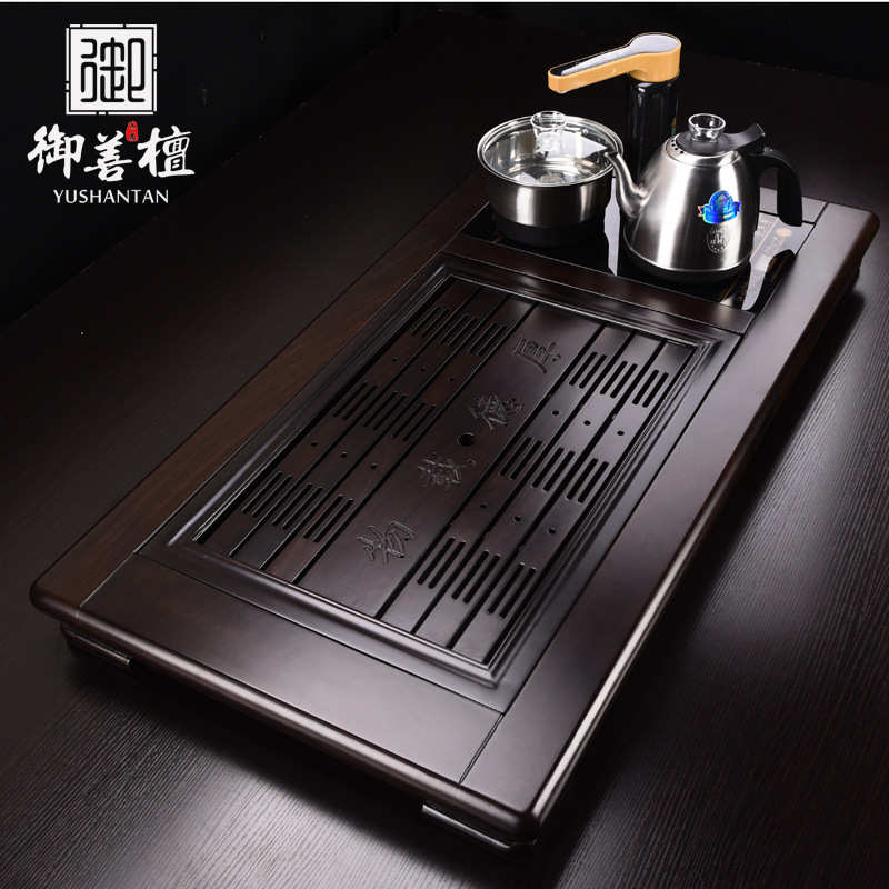 黑檀实木雕刻茶盘简约大号家用茶海自动电茶炉四合一体茶台套装