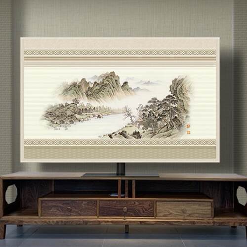 国风丨电视防尘罩绒布风雅新中式85寸75寸65轻奢简约国画山水定制