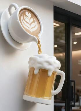 网红大型啤酒杯模型仿真发光雕塑咖啡店铺门口打卡墙壁装饰摆件